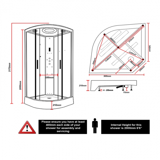 Insignia Platinum Quadrant Non Steam Shower Cabin 900mm x 900mm - Chrome Frame