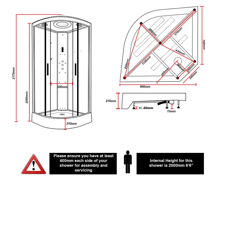 Insignia Platinum Quadrant Steam Shower Cabin 900mm x 900mm - Chrome Frame