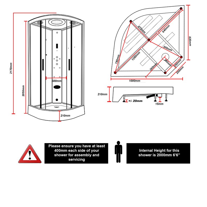 Insignia Premium Quadrant Non Steam Shower Cabin 1000mm x 1000mm - Black Frame