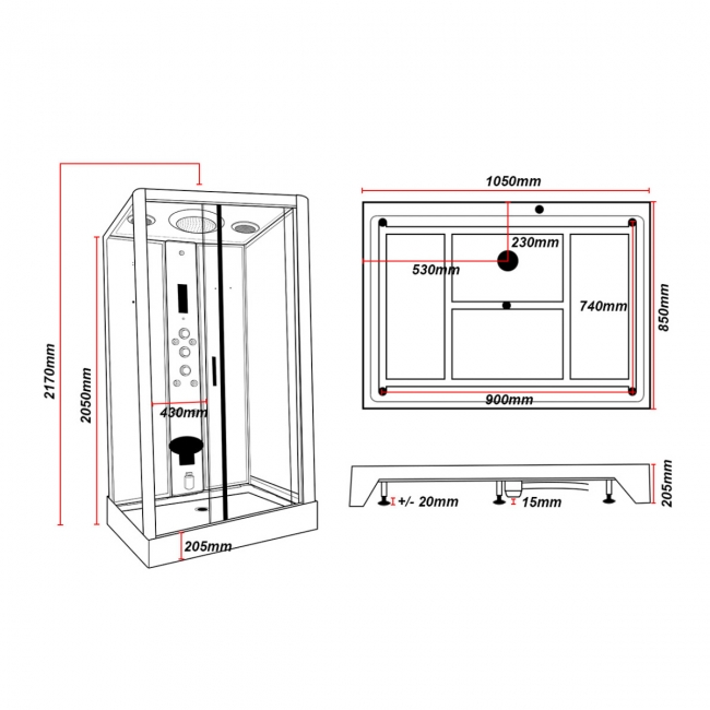 Insignia Premium Rectangular Non Steam Shower Cabin 1050mm x 850mm - Chrome Frame