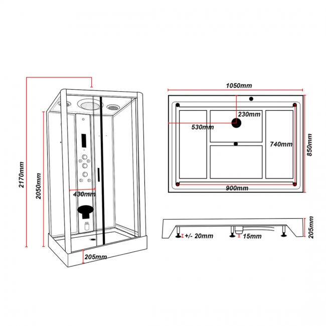 Insignia Premium Rectangular Steam Shower Cabin 1050mm x 850mm - Chrome Frame
