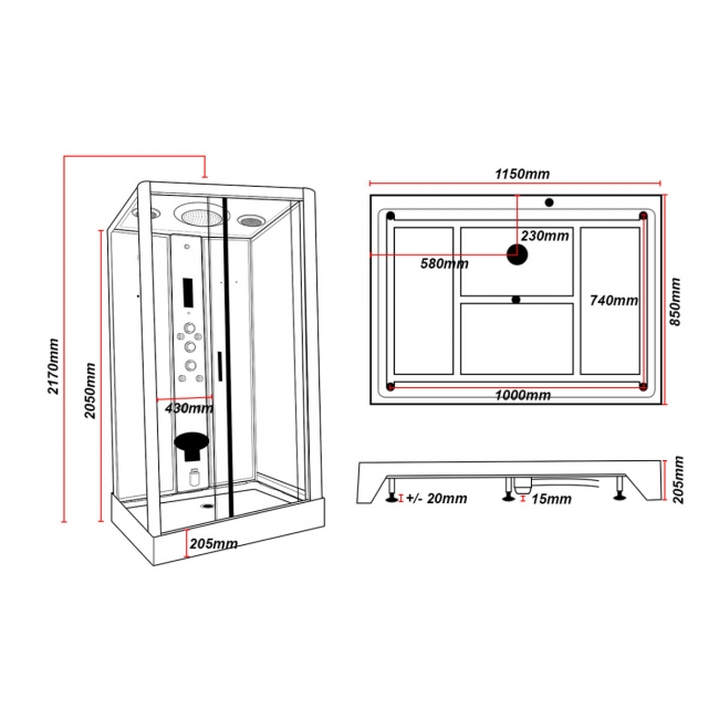 Insignia Premium Rectangular Non Steam Shower Cabin 1150mm x 850mm - Chrome Frame