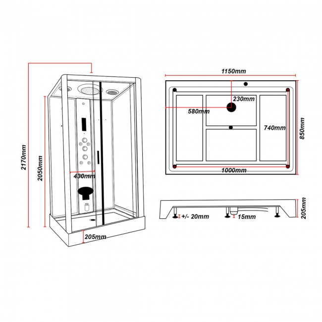 Insignia Premium Rectangular Steam Shower Cabin 1150mm x 850mm - Chrome Frame
