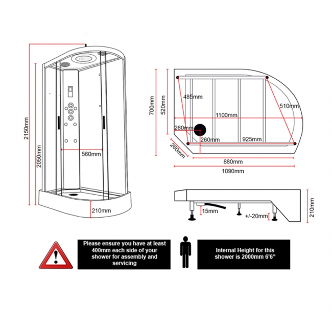 Insignia Premium Offset Quadrant Non Steam Shower Cabin 1100mm x 700mm LH - Black Frame