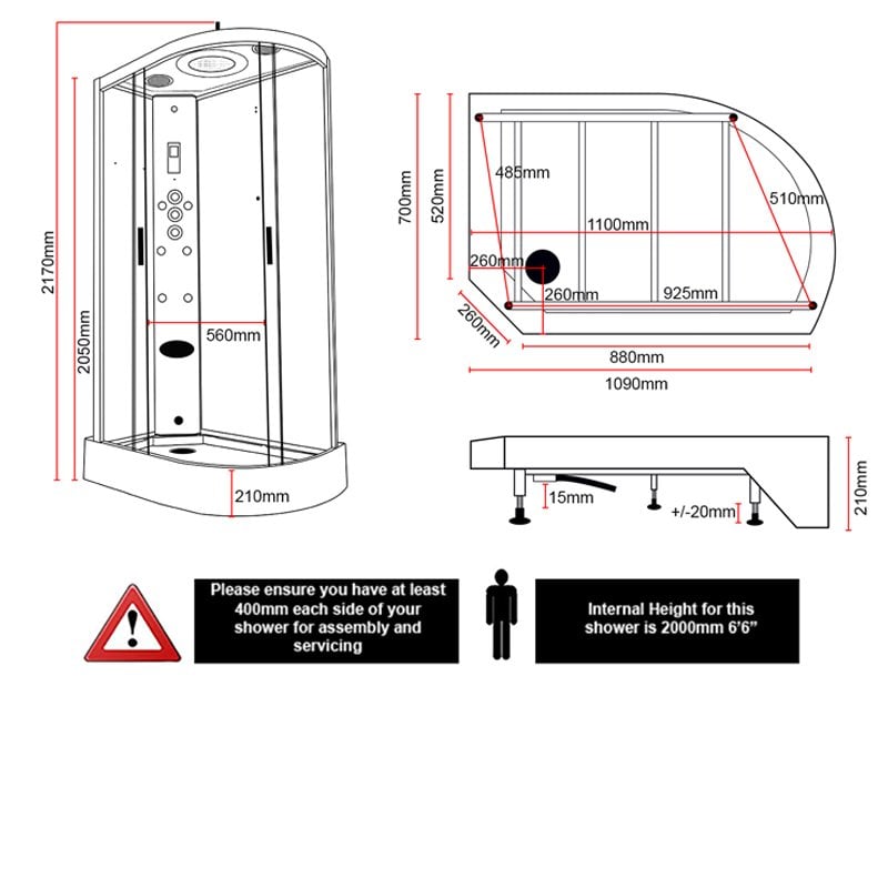 Insignia Premium Offset Quadrant Steam Shower Cabin 1100mm x 700mm LH - Black Frame