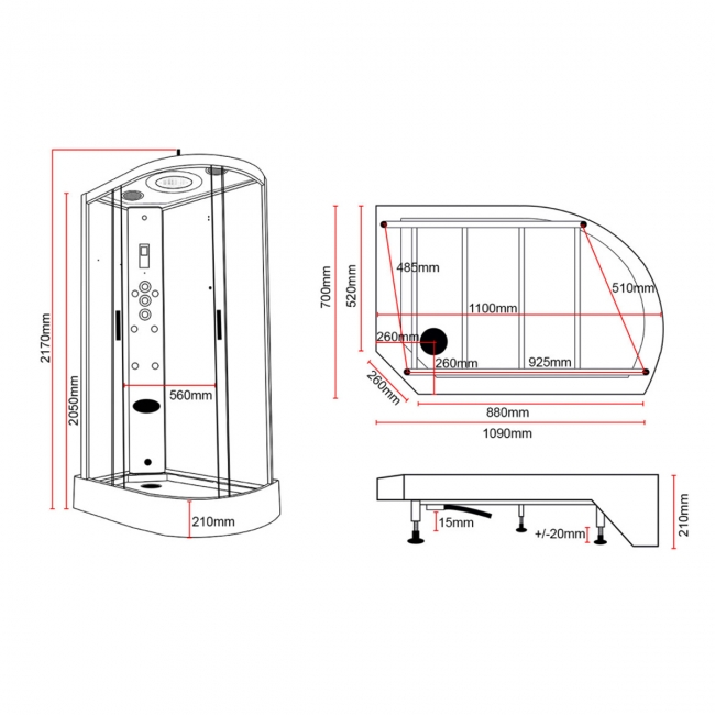 Insignia Premium Offset Quadrant Steam Shower Cabin 1100mm x 700mm LH - Chrome Frame