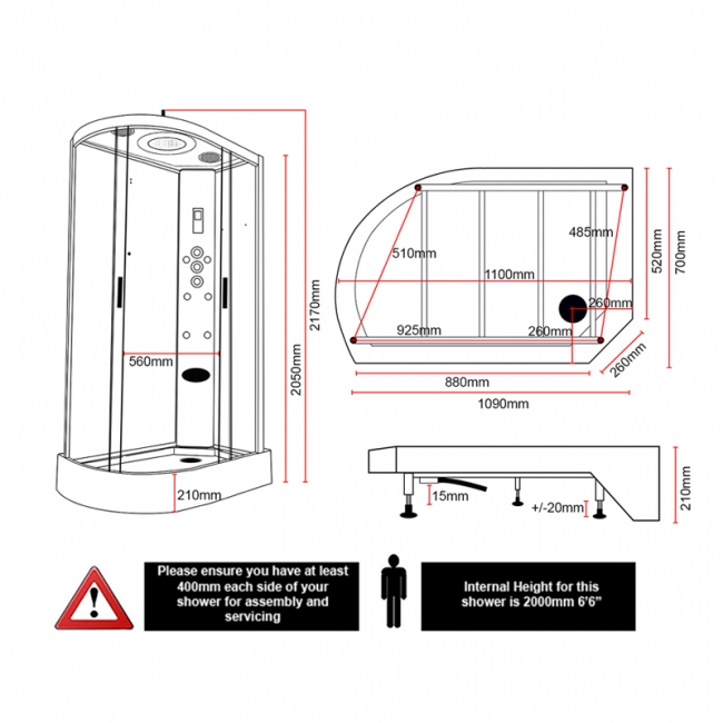 Insignia Premium Offset Quadrant Non Steam Shower Cabin 1100mm x 700mm RH - Black Frame