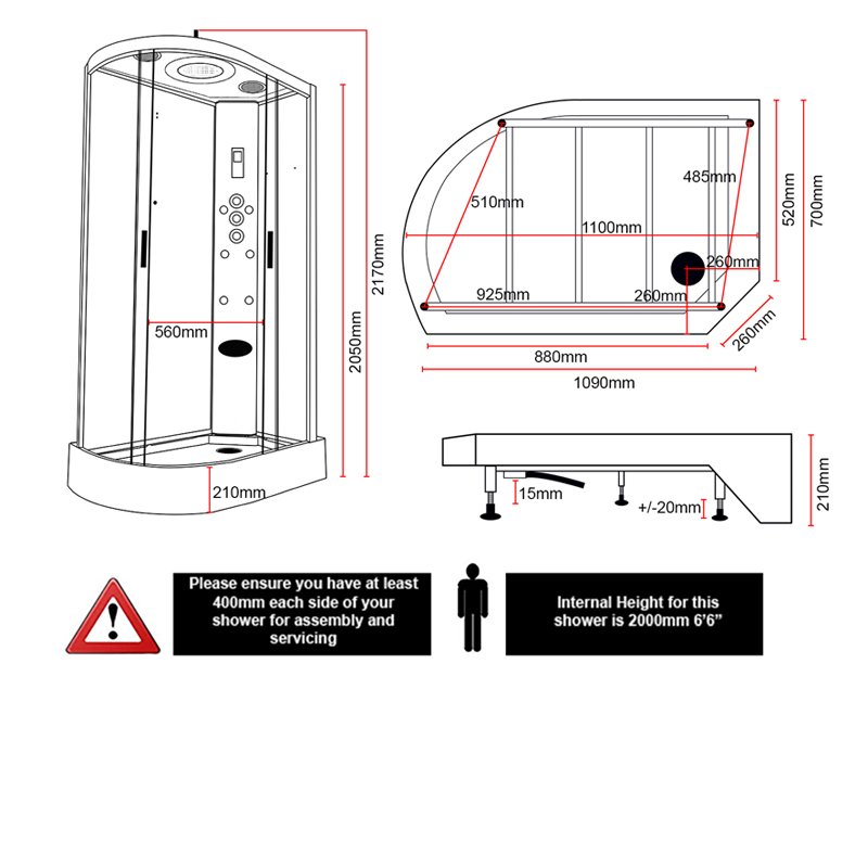 Insignia Premium Offset Quadrant Non Steam Shower Cabin 1100mm x 700mm RH - Black Frame