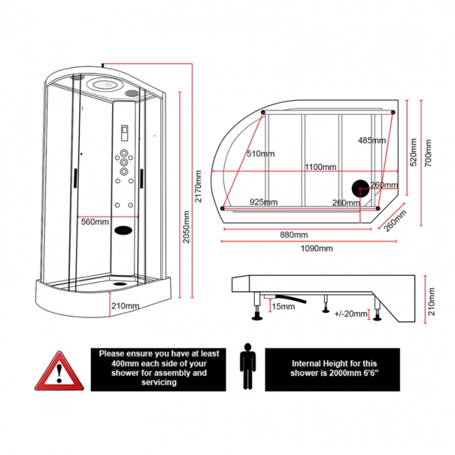 Insignia Premium Offset Quadrant Non Steam Shower Cabin 1100mm x 700mm RH - Chrome Frame
