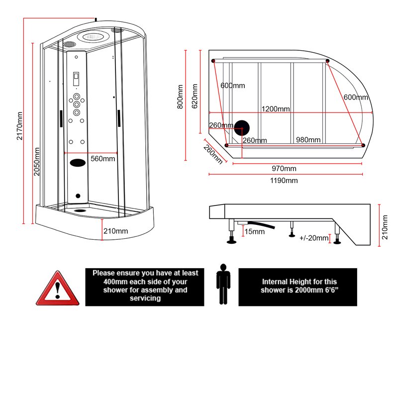 Insignia Premium Offset Quadrant Steam Shower Cabin 1200mm x 800mm LH - Black Frame