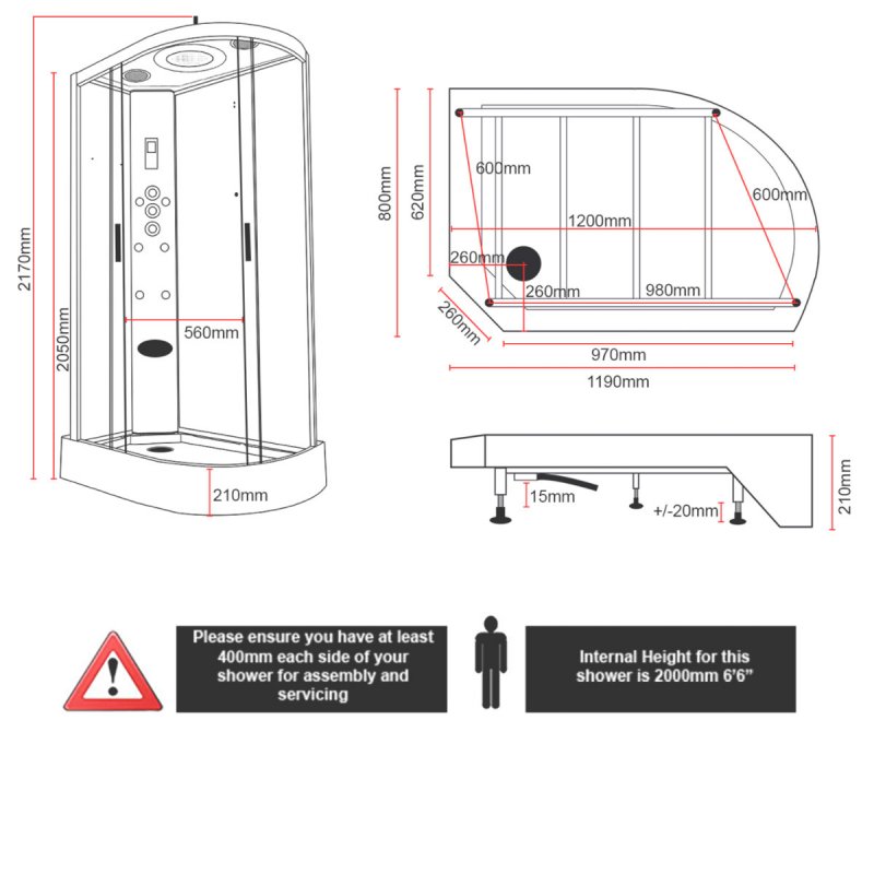 Insignia Premium Offset Quadrant Non Steam Shower Cabin 1200mm x 800mm LH - Black Frame