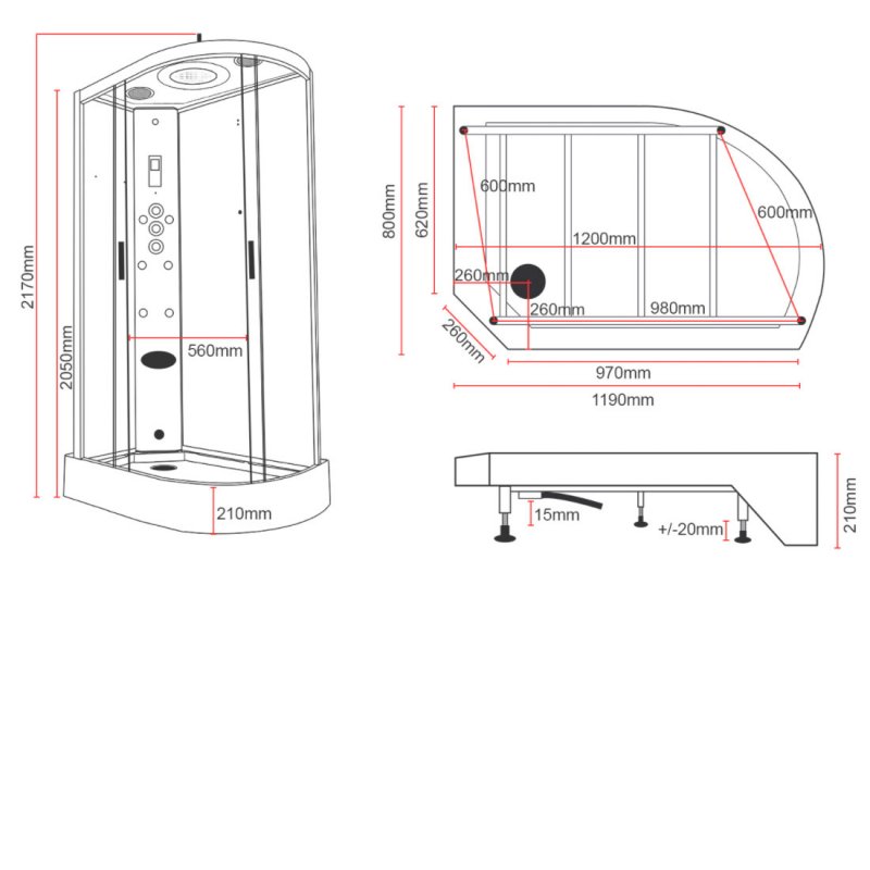 Insignia Premium Offset Quadrant Steam Shower Cabin 1200mm x 800mm LH - Chrome Frame