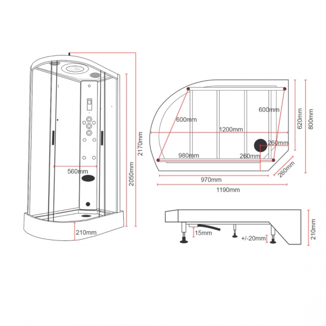 Insignia Premium Offset Quadrant Steam Shower Cabin 1200mm x 800mm RH - Black Frame