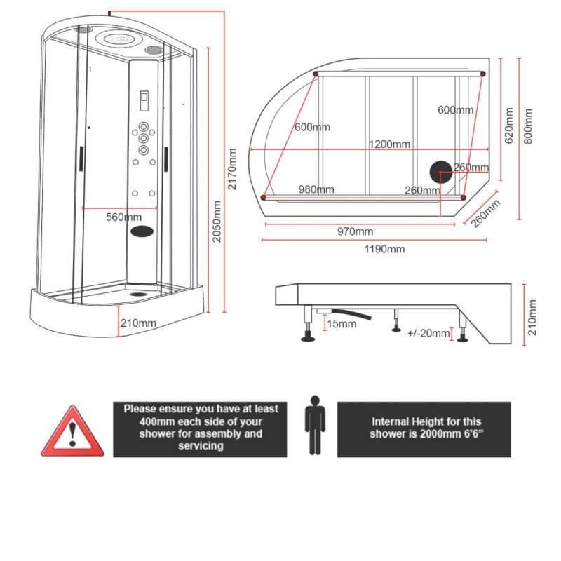 Insignia Premium Offset Quadrant Non Steam Shower Cabin 1200mm x 800mm RH - Black Frame