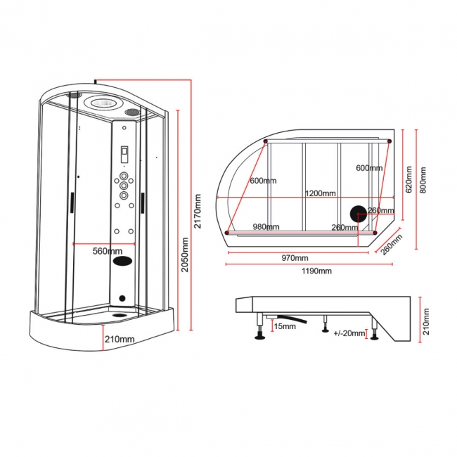 Insignia Premium Offset Quadrant Steam Shower Cabin 1200mm x 800mm RH - Chrome Frame