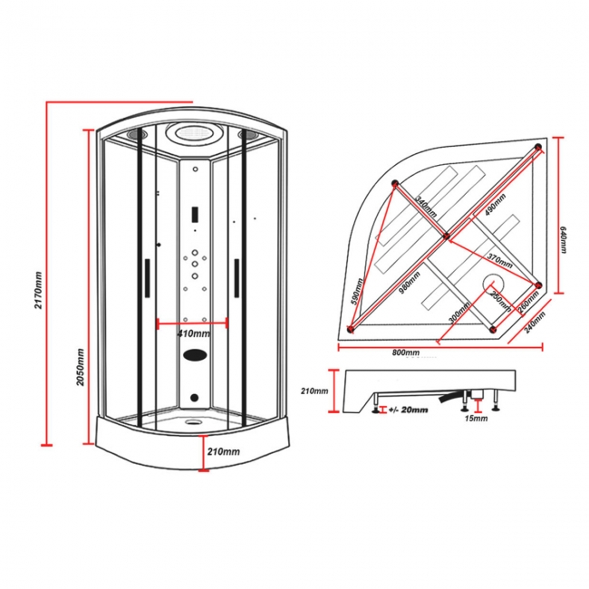 Insignia Premium Quadrant Steam Shower Cabin 800mm x 800mm - Black Frame
