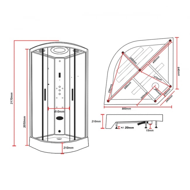 Insignia Premium Quadrant Steam Shower Cabin 800mm x 800mm - Chrome Frame