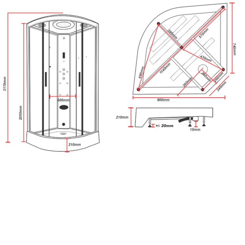 Insignia Premium Quadrant Steam Shower Cabin 900mm x 900mm - Black Frame