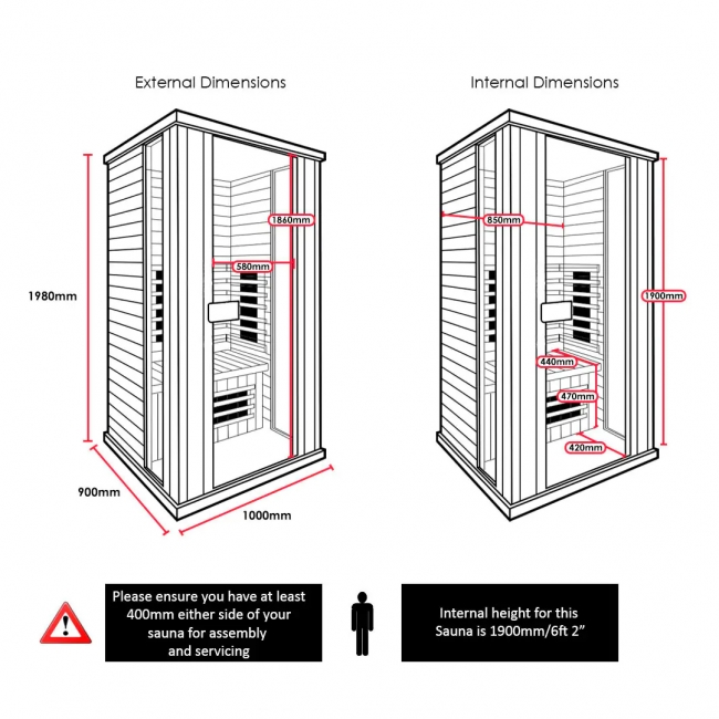 Insignia Far Infrared Rectangular Indoor Sauna Cabin 1000mm x 900mm - 5mm Glass