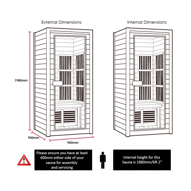 Insignia Far Infrared Square Indoor Sauna Cabin 900mm x 900mm - 5mm Glass