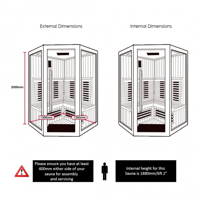 Insignia Far Infrared Quadrant Indoor Sauna Cabin 1300mm x 1300mm - 5mm Glass