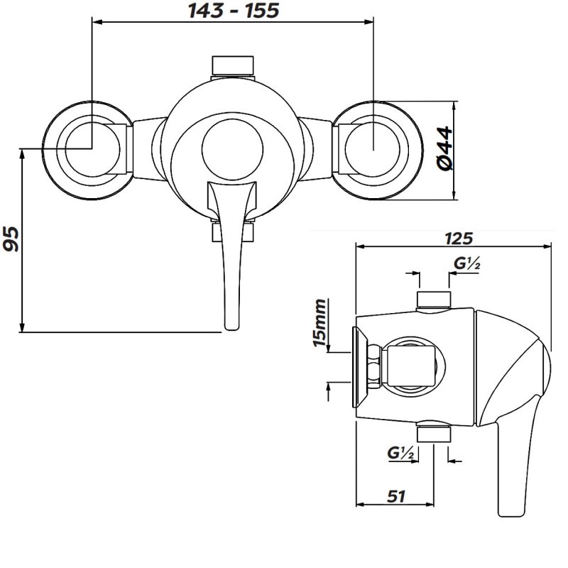 Inta Acura Exposed Thermostatic Sequential Control Shower with Top & Bottom Outlet