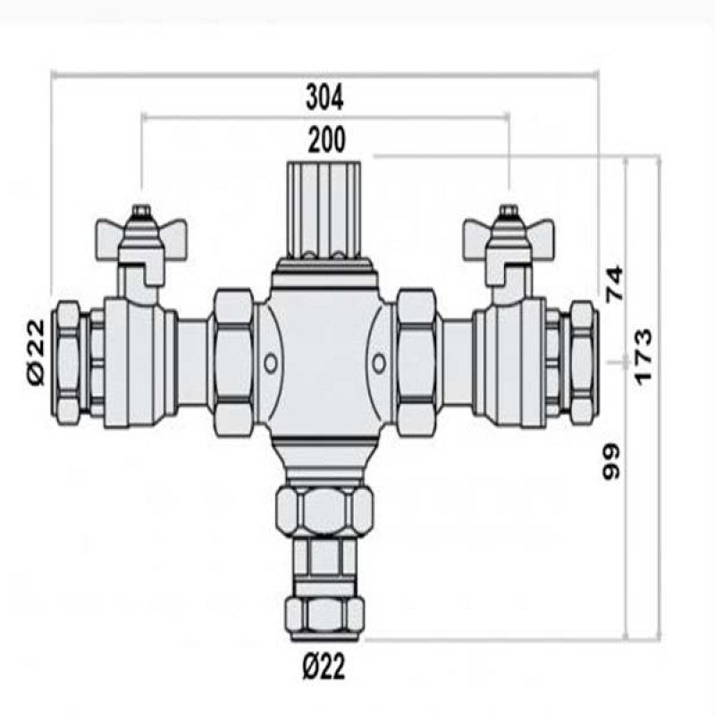 Intamix Pro V Thermostatic Mixing Valve 22mm with Isolating Unions