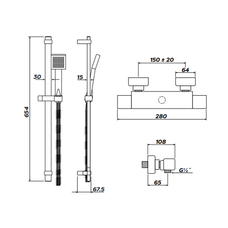 Inta Mio Safe Touch Thermostatic Bar Mixer Shower with Shower Kit