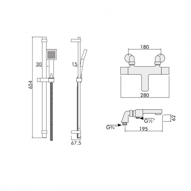 Inta Mio Safe Touch Thermostatic Bath Mixer Shower with Shower Kit
