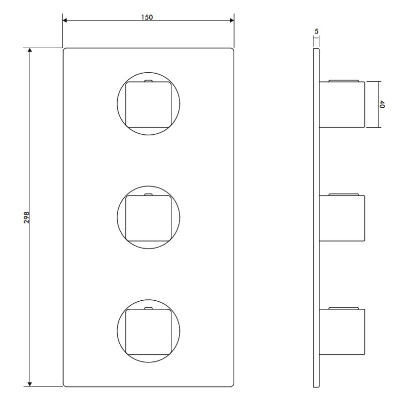 Inta Mio Thermostatic Concealed 3 Outlet Shower Valve Triple Handle - Chrome