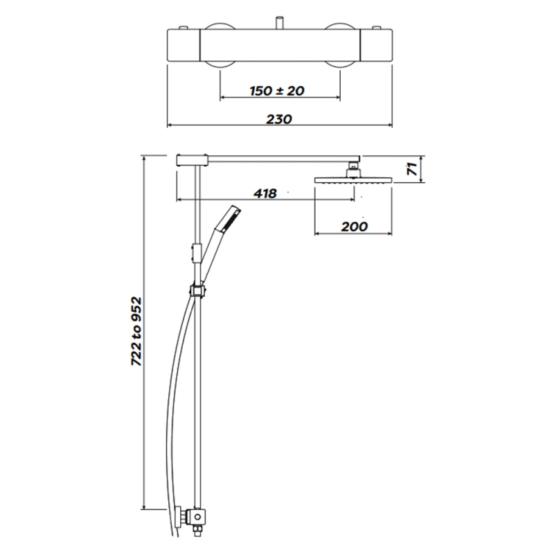 Inta Nulo Safe Touch Thermostatic Bar Mixer Shower with Shower Kit + Fixed Head