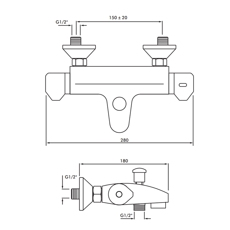 Inta Plus Thermostatic Bath-Shower Mixer with Flexible Slide Rail Kit