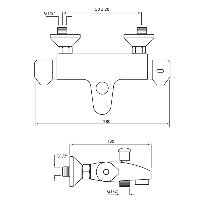 Inta Plus Thermostatic Bath Shower Mixer Wall Mounted Chrome