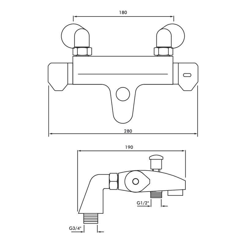 Inta Plus Thermostatic Bath Shower Mixer with Deck Mounting Legs Chrome