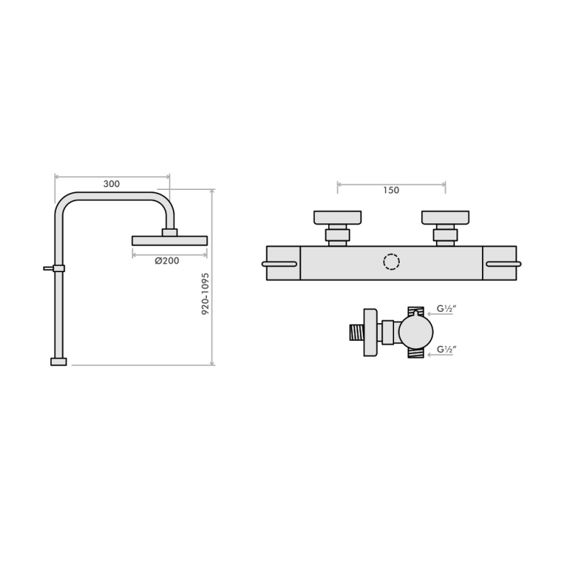 Inta Puro Safe Touch Bar Shower with Telescopic Riser Kit and Fixed Head Chrome
