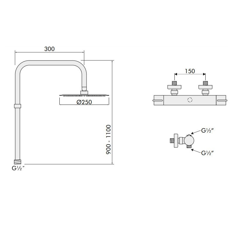 Inta Puro Deluxe Thermostatic Bar Mixer Shower with Shower Kit + Fixed Head