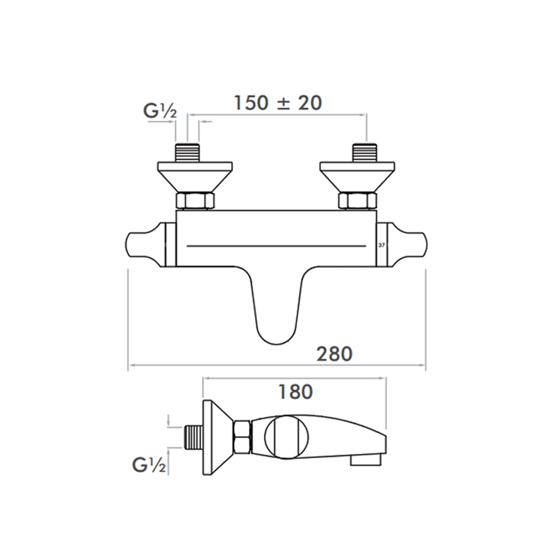 Inta Telo Wall Mounted Thermostatic Bath Filler Tap - Chrome