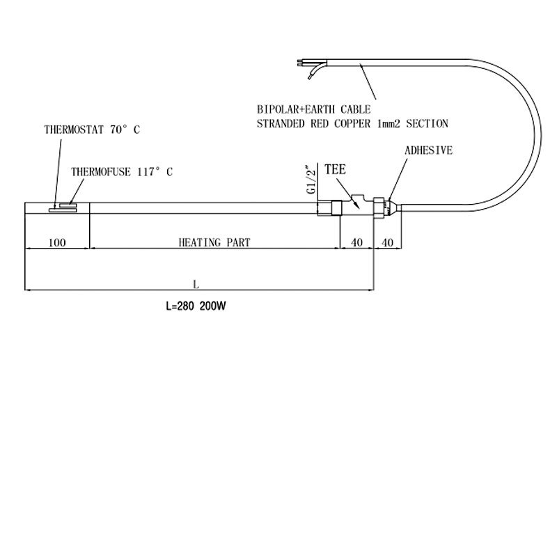JTP Valves Standard Heating Element 200 Watts with T-Piece - Chrome