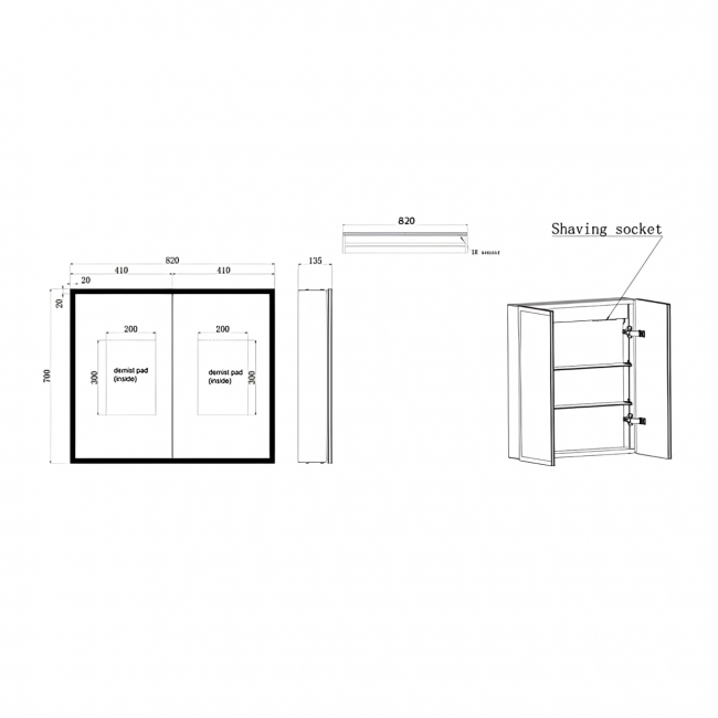 JTP Aspect 2-Door Mirrored Bathroom Cabinet with Demister Pad 700mm H x 820mm W - Chrome
