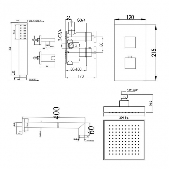 JTP Athena Dual Concealed Mixer Shower with Shower Handset + Fixed Head