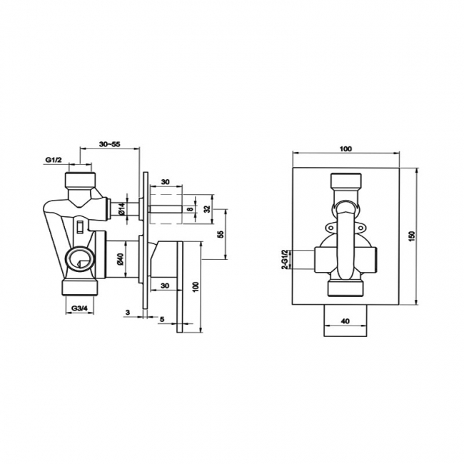JTP Athena Shower Valve with Diverter Single Handle - Chrome