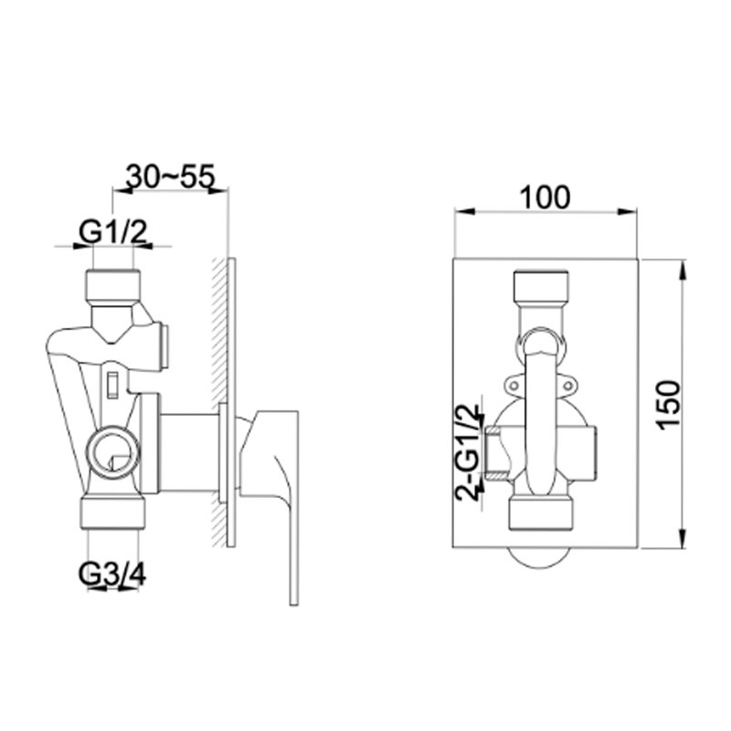 JTP Base Single Lever Concealed Manual Shower Valve - Chrome