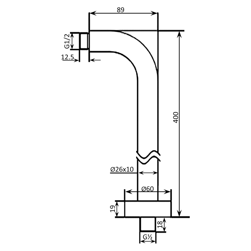 JTP Chill Wall Mounted Shower Arm 400mm - Chrome