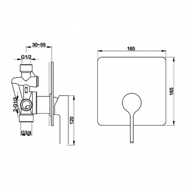 JTP Curve Manual Concealed Shower Valve Single Handle - Chrome