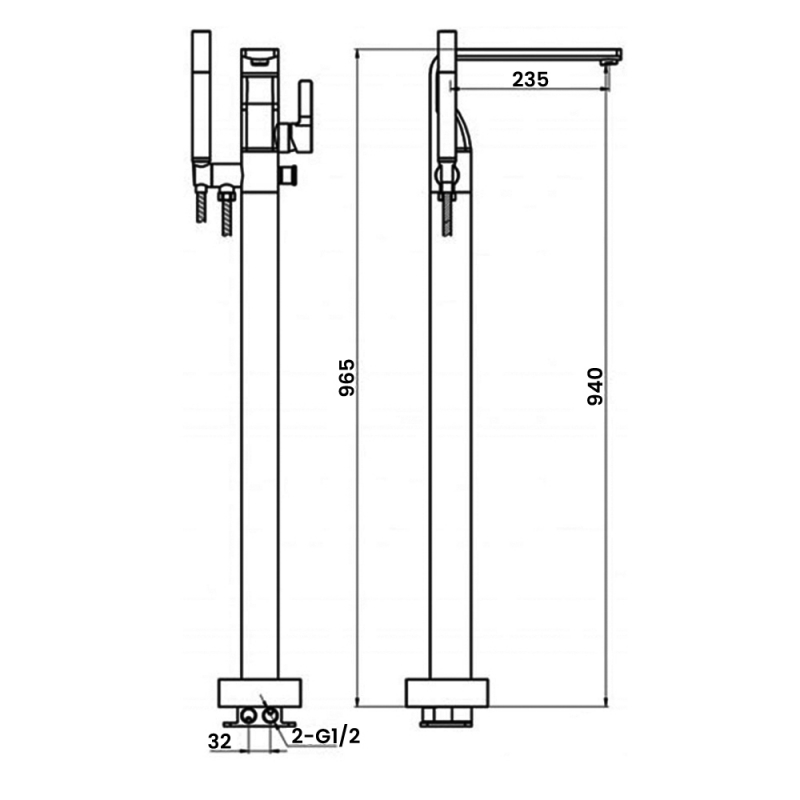 JTP Curve Freestanding Bath Shower Mixer Tap with Kit - Chrome