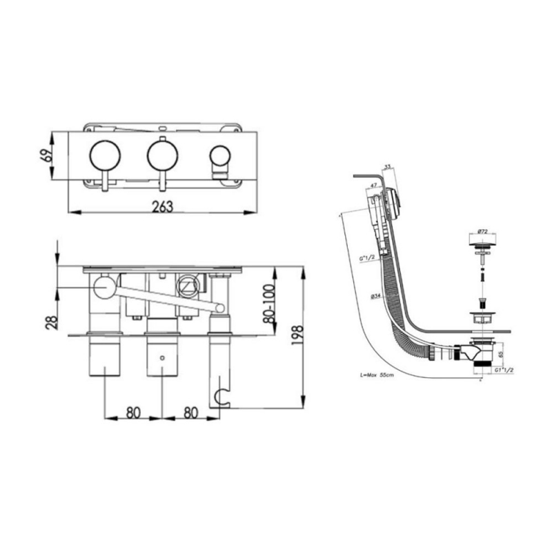 JTP Florence Dual Concealed Mixer Shower with Shower Handset + Bath Filler