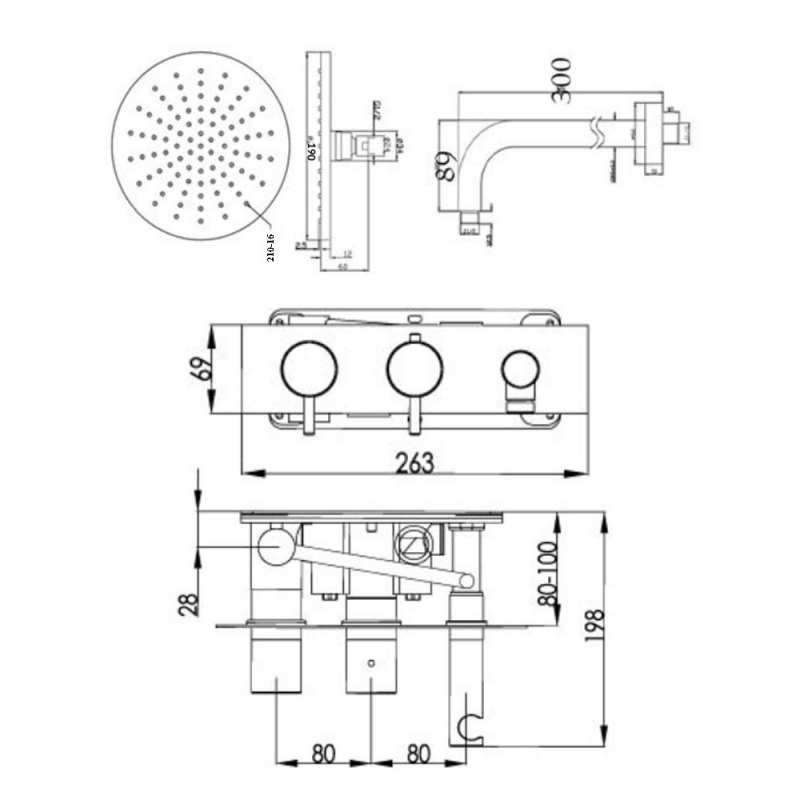 JTP Florence Dual Concealed Mixer Shower with Attached Handset + Fixed Head