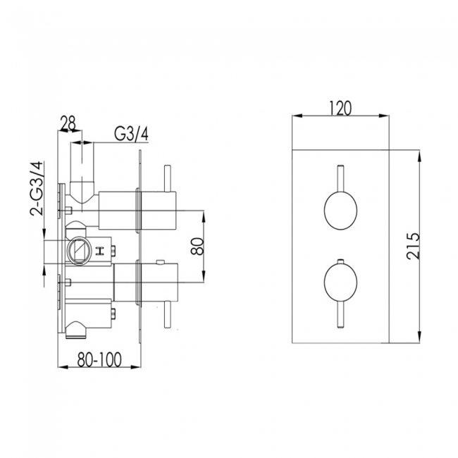 JTP Florence Thermostatic Concealed 1 Outlet Shower Valve Rectangular Backplate - Chrome