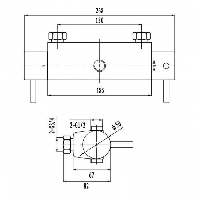 JTP Florence Bar Shower Valve 2 Outlets Dual Handle - Chrome