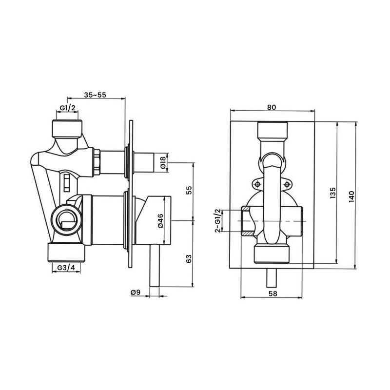 JTP Florence Concealed Shower Valve with Diverter - Chrome
